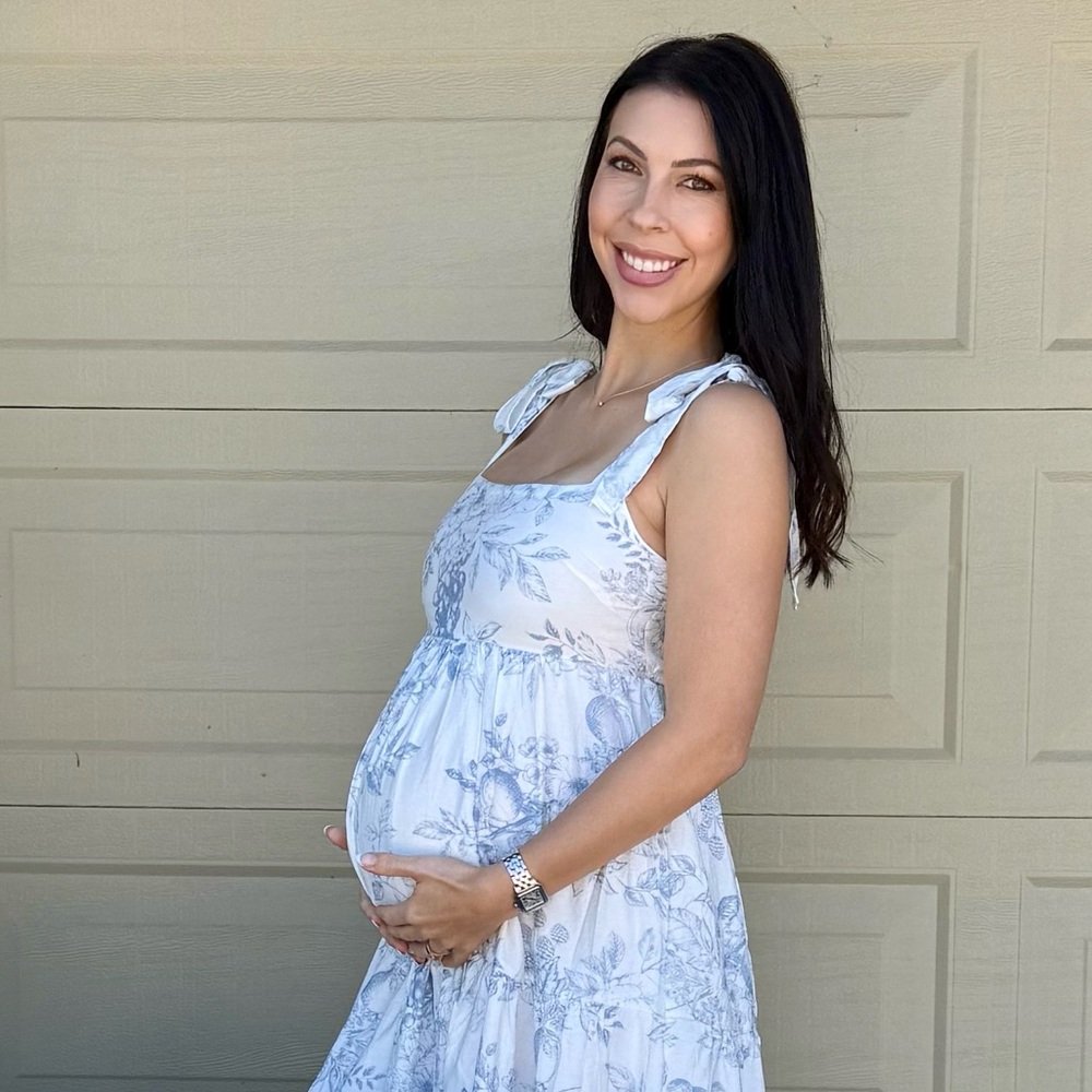 White and Blue Floral Maxi Dress